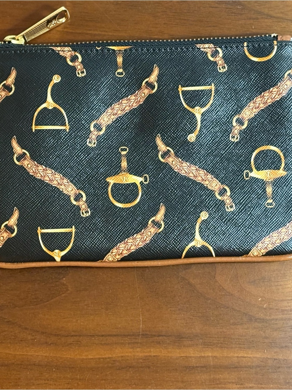 Lauren Ralph Lauren Black and Gold Equestrian Wristlet - Picture 3 of 10
